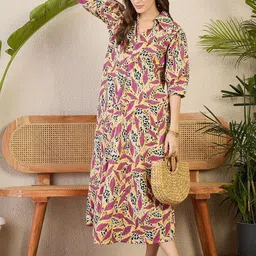 Uptownie Front Pleated Cotton Midi Dress-image-65