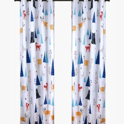 Aura Off White & Blue 2 Pieces Abstract Room Darkening Cotton Window Curtains-image-4