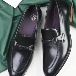 House of Pataudi Men Textured Formal Loafers-image-96