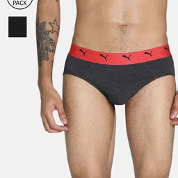 PUMA Men Black & Grey Pack Of 2 Stretch Plain Briefs-picture-30