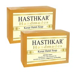 Hasthkar Handmades Set of 2 Kesar Haldi Soaps with Coconut Oil & Glycerin - 100g each-11