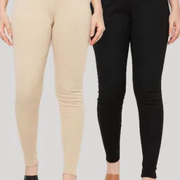 Clora Creation Women Pack Of 2 Beige & Black Solid Woollen Ankle Length Leggings-image-53