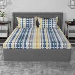 ROSARA HOME Off White & Blue Geometric 144 TC Queen Cotton Bedsheet with 2 Pillow Covers-image-20