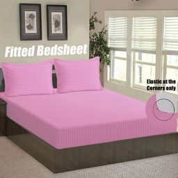 Good Homes by Home Candy Pink Sateen Striped 144 TC Queen Bedsheet with 2 Pillow Covers-44