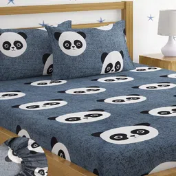 Home Sizzler Grey & White Cartoon Characters 144 TC Queen Bedsheet with 2 Pillow Covers-image-67