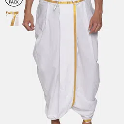 Sethukrishna Men Pack Of 2 White Solid Cotton Readymade Dhoti Pants-image-31