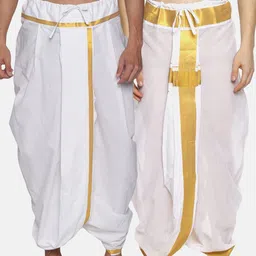 Sethukrishna Men Pack Of 2 White Solid Cotton Readymade Dhoti Pants-image-23