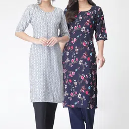 KALINI Pack of 2 Floral Printed Regular Kurta with Trousers-picture-50
