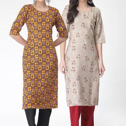 KALINI Pack of 2 Floral Printed Regular Kurta with Trousers-image-24