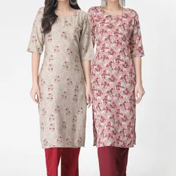 KALINI Pack of 2 Floral Printed Regular Kurta with Trousers-picture-26