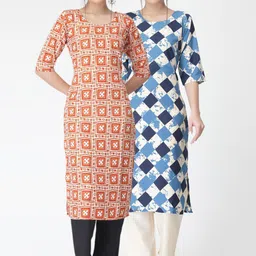 KALINI Pack of 2 Geometric Printed Regular Kurta with Trousers-4