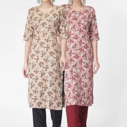 KALINI Pack of 2 Floral Printed Regular Kurta with Trousers-picture-48
