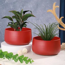 Homspurts Red 2 Pieces Matte Finish Metal Planter-22