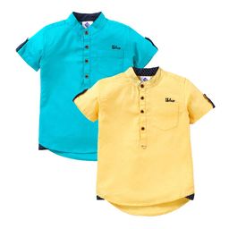 TONYBOY Boys Pack Of 2 Yellow & Blue Solid Pure Cotton Casual Shirt-image-34