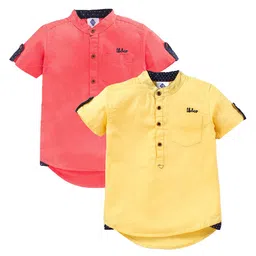TONYBOY Boys Pack of 2 Red & Yellow Premium High-Low Hem Casual Shirt-image-17