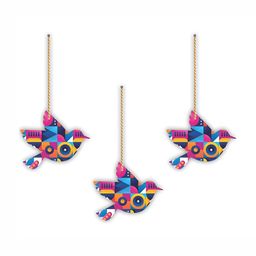 CVANU Blue & Pink 3 Pieces Geometric Painted Bird Shape Wooden Wall Hangings-picture-19