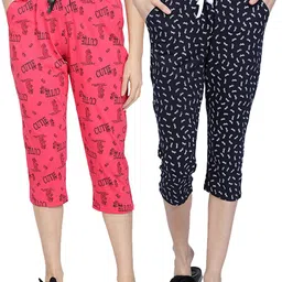 CLUB A9 Pack Of 2 Mid-Rise Printed Pure Cotton Lounge Capri-image-32