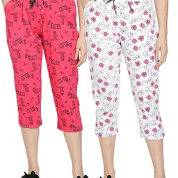 CLUB A9 Pack Of 2 Mid-Rise Printed Pure Cotton Lounge Capri-image-4