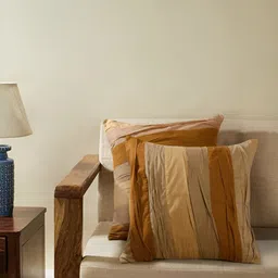 TARAN LIVING Brown & Beige 2 Pieces Striped Cotton Square Cushion Covers-image-13