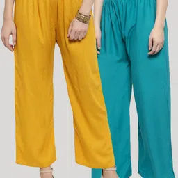 Clora Creation Women Pack Of 2 Turquoise Blue & Mustard Yellow Palazzos-image-67