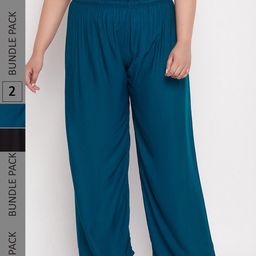CLORA CREATION PLUS Women Black & Teal 2 Ethnic Palazzos-image-97