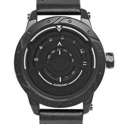 GIORDANO Men Black Dial & Leather Straps Analogue Watch GZ-50022-01-11