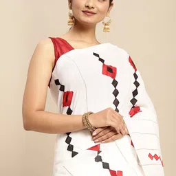 DESH BIDESH White & Black Printed Pure Cotton Taant Saree-image-30