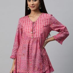 Nayam By Lakshita Print Tie-Up Neck Cotton Top-image-22