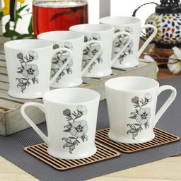CLAY CRAFT White Printed Ceramic Cups Set of 6-41