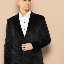 INVICTUS Velvet Finish Notched Lapel Slim Fit Single-Breasted Blazer-12