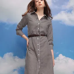 CORSICA Striped Front Slit Shirt Style Dress-image-18