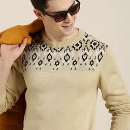 HERE&NOW Round Neck Self-Design Geometric Pattern Pullover-image-37
