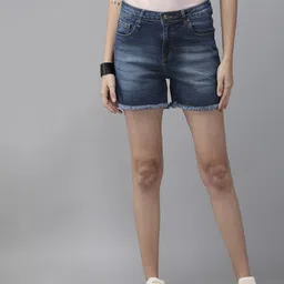 Roadster Women Blue Washed Regular Fit Denim Shorts-image-71