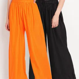 TAG 7 Women Pack Of 2 Black & Orange Solid Flared Palazzos-picture-11