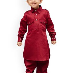 JBN Creation Boys Maroon Solid Kurta with Pyjamas-image-86