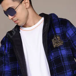 The Roadster Lifestyle Co. Checked Fleece Hooded Tailored Jacket-image-20