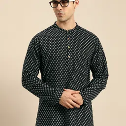 Anouk Men Black & White Printed Pure Cotton Kurta with Pyjamas-picture-43