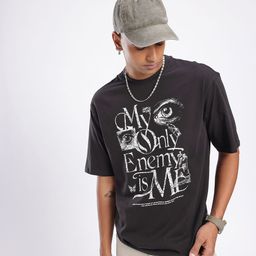 glitchez Urban Classic Typography & Graphic Printed Monochrome Relaxed Fit T-shirt-image-63