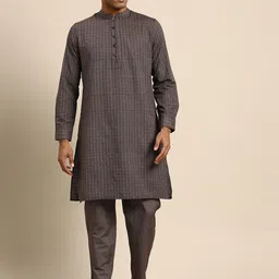 Anouk Men Brown & Black Self-Checked Kurta with Trousers-43