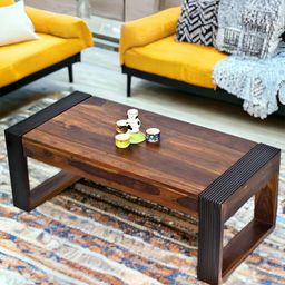 Ikiriya Brown Rectangle Shaped Sheesham Wooden Contemporary Coffee Table-8