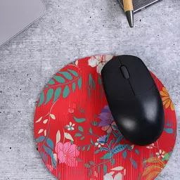 PENTADECO Red & Green Floral Printed Round Mouse Pad-36