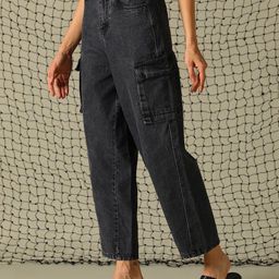 Hubberholme Women Solid High-Rise Balloon Fit Cargo Jeans-image-49