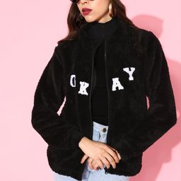 Kook N Keech Women Stylish Black Typography Faux Fur Sweatshirt-image-65