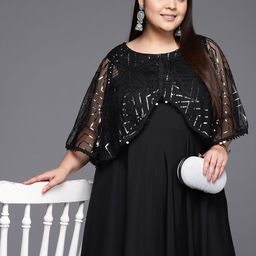 A PLUS BY AHALYAA Plus Size Geometric Print Crepe Layered A-line Maxi Ethnic Dress-picture-13