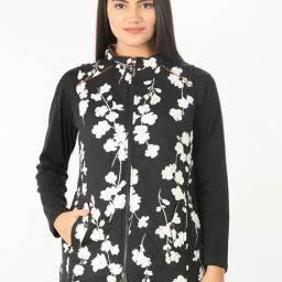 Mustard Black Floral Print Jacket-image-20
