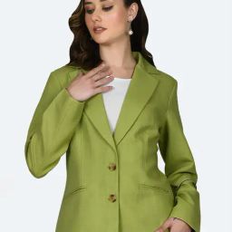 Zink London Olive Cotton Regular Fit Blazer-picture-18
