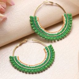 Aatmana Green Circular Handcrafted Hoop Earrings for Women-15