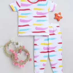 Bumzee Kids White Printed T-Shirt With Pyjamas-picture-1