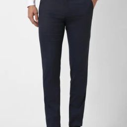 Peter England Navy Slim Fit Checks Trousers-picture-10
