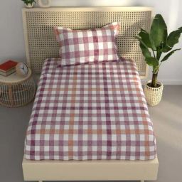 BIANCA Estonia Wine Cotton 116 TC 115 GSM Single Size Bedsheet With Pillow Cover-image-94